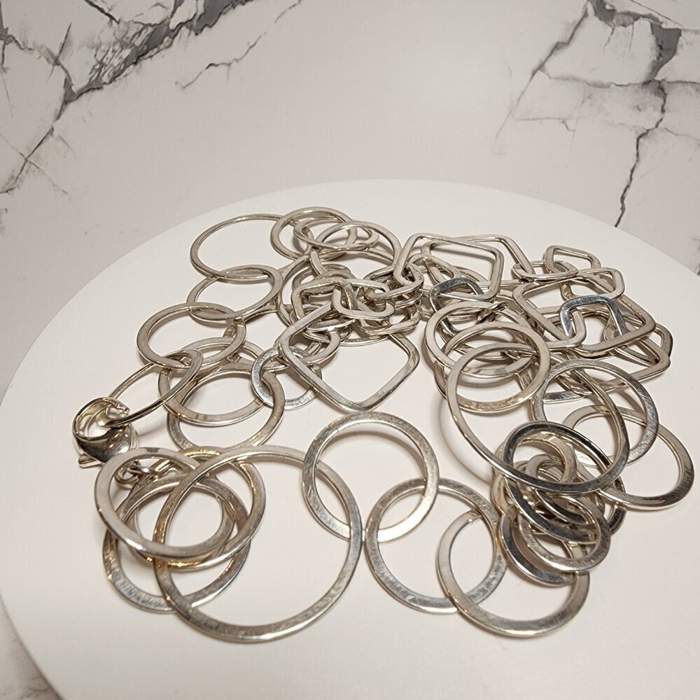 925 Silver Long Geometric Statement Necklace - Picture 5 of 7
